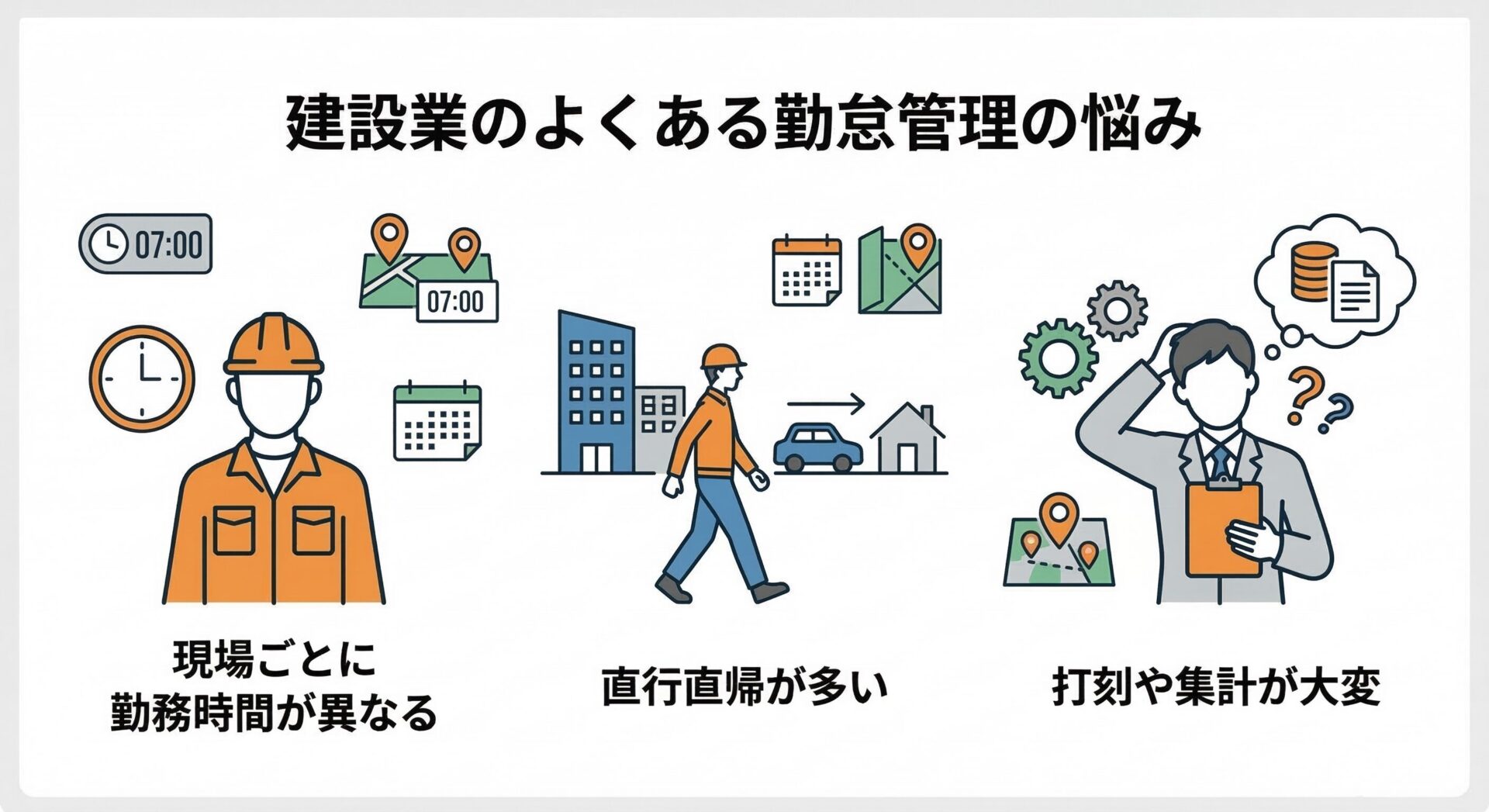建設業のよくある勤怠管理の悩み
